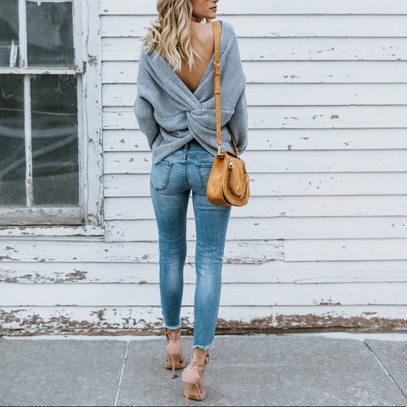 5🌟Sunny Day Sexy Blue Long Sleeve Cozy Sweater - Picture 4 of 8